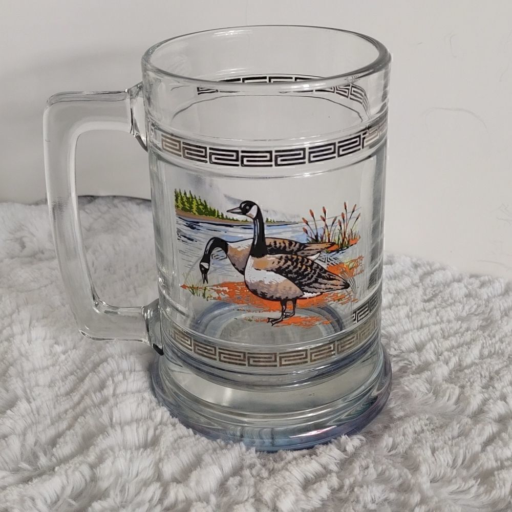 Vtg. 1980s Princess House 2 Geese Glass Beer Mug
